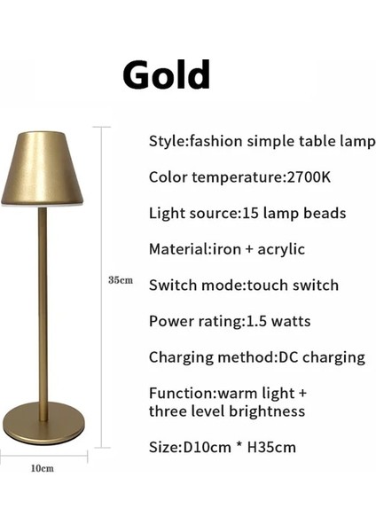 Altın Modern LED Cordlessmasa Lambası Şarj Edilebilir Pil Masa Lambası Dokunmatik Atmosfer Masa Lambası Kişilik Otel Cafe Restaurant Masa (Yurt Dışından)
