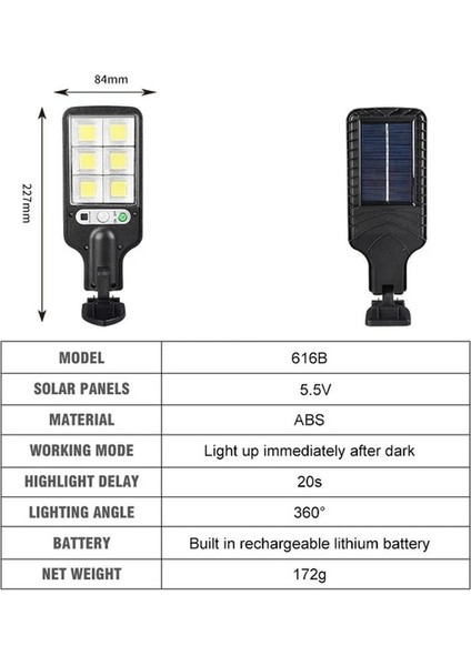 2 Adet Tarzı 72COB Güneş Enerjili Sokak Lambaları Dış Mekan, 3 Işık Modlu Güneş Lambası Su Geçirmez Hareket Sensörü Bahçe Veranda Yolu Yard Için Güvenlik Aydınlatması (Yurt Dışından)