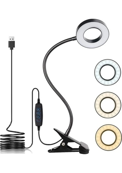 Yuvarlak Kelepçeli LED Masa Lambası Uzun Kol Masa Lambası Göz Bakımı Kısılabilir 3 Renk Ayarlanabilir Masa Işığı 10 Parlaklık Seviyesi ile (Yurt Dışından)