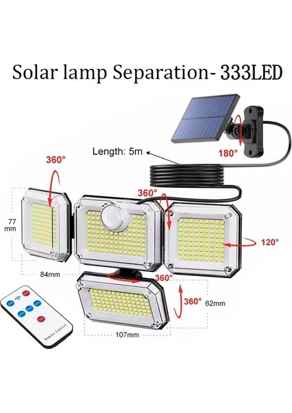 333LED-BÖLÜNMÜŞ LED Güneş Işıkları Dış Mekan Hareket Sensörü Insan Indüksiyon Ayarlanabilir Kafa IP65 Su Geçirmez Güneş Enerjisi Duvar Lambası (Yurt Dışından)