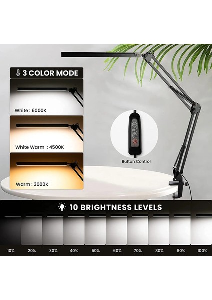 Yuvarlak Kelepçeli LED Masa Lambası Uzun Kol Masa Lambası Göz Bakımı Kısılabilir 3 Renk Ayarlanabilir Masa Işığı 10 Parlaklık Seviyesi ile (Yurt Dışından) indirimleri