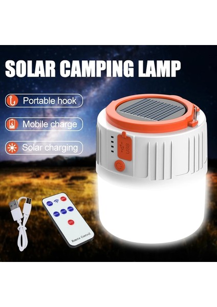 24LED USB Şarjlı Solar Lamba Güneş LED Kamp Feneri Taşınabilir Pil Kumandalı Çadır Ampul Uzun Ömürlü Şarj Edilebilir Lamba (Yurt Dışından)