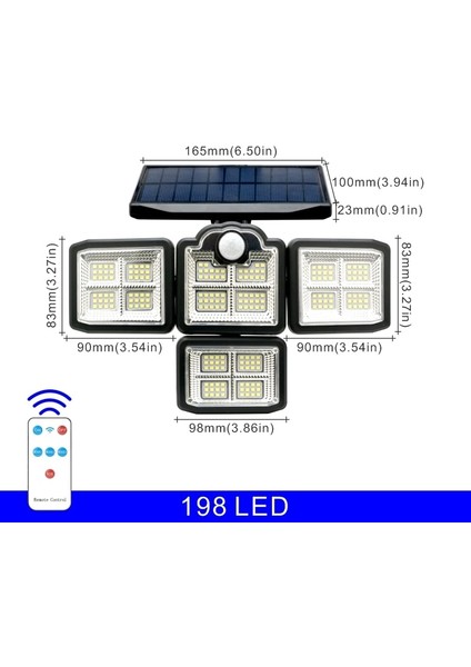 198LED-ENTEGRE Cob LED Güneş Işıkları Dış Kafa Hareket Sensörü Veranda Bahçe Işıkları Uzaktan Kumanda ile Su Geçirmez 3 Mod Duvar Lambası (Yurt Dışından)