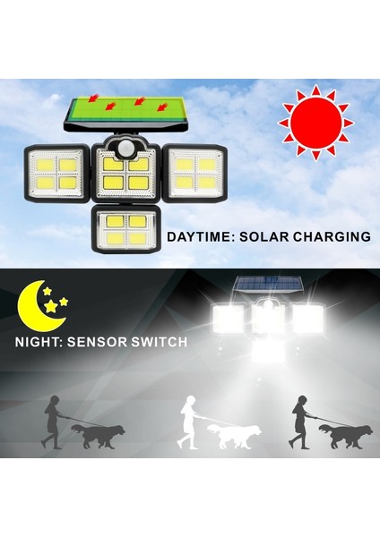 198LED-ENTEGRE Cob LED Güneş Işıkları Dış Kafa Hareket Sensörü Veranda Bahçe Işıkları Uzaktan Kumanda ile Su Geçirmez 3 Mod Duvar Lambası (Yurt Dışından) modelleri