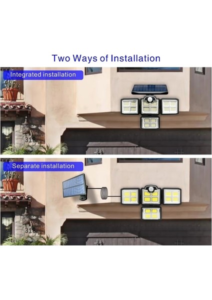 198LED-ENTEGRE Cob LED Güneş Işıkları Dış Kafa Hareket Sensörü Veranda Bahçe Işıkları Uzaktan Kumanda ile Su Geçirmez 3 Mod Duvar Lambası (Yurt Dışından) indirimleri