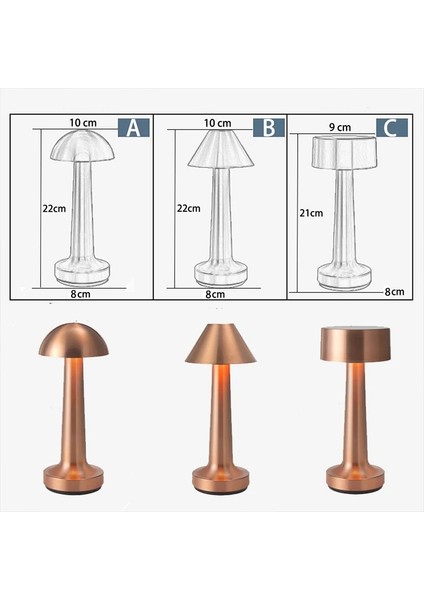 C3 LED Yemek Masası Dambıl Dokunmatik Sensör Retro Lamba Masaüstü Gece Lambası USB Şarj Edilebilir Kablosuz Restoran Otel Odası Dekorasyon (Yurt Dışından)