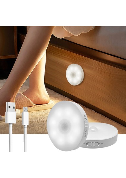 Mavi Pır Hareket Sensörü LED Gece Lambası USB Şarj Edilebilir Insan Indüksiyon Mutfak Dolabı Yatak Odası Dolap Koridor Gece Lambası (Yurt Dışından)