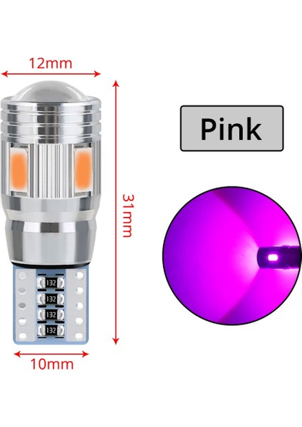 Pembe 10X LED Iç Xenon Beyaz Mavi Sarı Lamba Canbus 6smd Lens Projektör Katı Alüminyum Ampuller Yan Işaretleyici Park Lambası (Yurt Dışından)