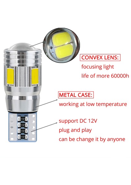 Pembe 10X LED Iç Xenon Beyaz Mavi Sarı Lamba Canbus 6smd Lens Projektör Katı Alüminyum Ampuller Yan Işaretleyici Park Lambası (Yurt Dışından) indirimleri