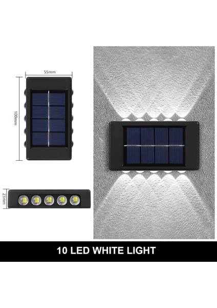 10LED-1PCS-BEYAZ Güneş Enerjili Duvar Lambası Dış Mekan Suya Dayanıklı Yukarı ve Aşağı Aydınlık Aydınlatma (Yurt Dışından)