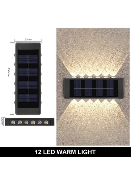 12LED-1PCS-SICAK Güneş Enerjili Duvar Lambası Dış Mekan Suya Dayanıklı Yukarı ve Aşağı Aydınlık Aydınlatma (Yurt Dışından)