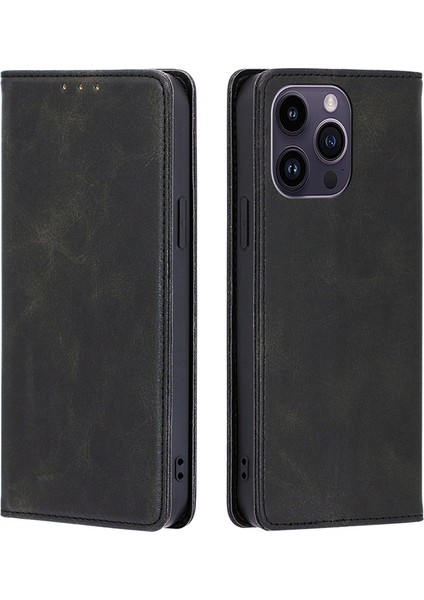 iPhone15 Pro Max Maksimum Buzağı Doku Cüzdan Standı Damla Geçirmez Telefon Kapağı Black (Yurt Dışından)