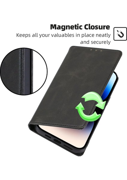 iPhone15 Pro Max Maksimum Buzağı Doku Cüzdan Standı Damla Geçirmez Telefon Kapağı Black (Yurt Dışından)