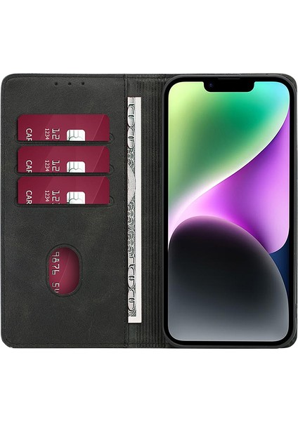 iPhone15 Pro Max Maksimum Buzağı Doku Cüzdan Standı Damla Geçirmez Telefon Kapağı Black (Yurt Dışından)