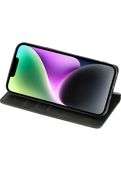 iPhone15 Pro Max Maksimum Buzağı Doku Cüzdan Standı Damla Geçirmez Telefon Kapağı Black (Yurt Dışından)