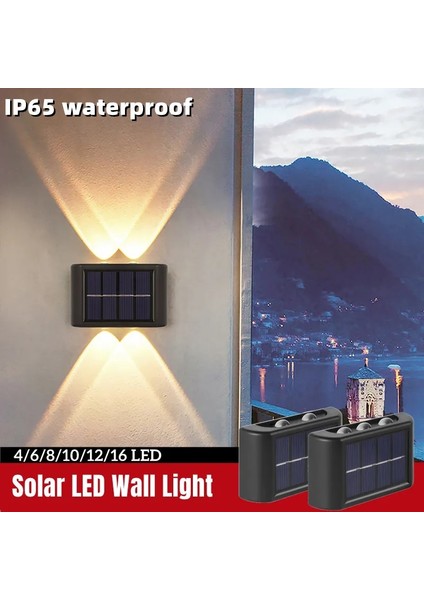 6led-1pcs-Beyaz Güneş Duvar Lambası Açık Su Geçirmez Güneş Işıkları Bahçe Sokak Peyzaj Balkon Açık Dekor Için Yukarı ve Aşağı Aydınlık Aydınlatma (Yurt Dışından)