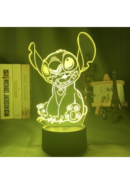 Beyaz Stil Gri Disneylilo ve Stitch 3D Gece Lambası Renk Değiştiren Işık Akrilik Panel Yatak Odası Dekorasyon Dokunmatik Uzaktan Kumanda Işık Hediye (Yurt Dışından)