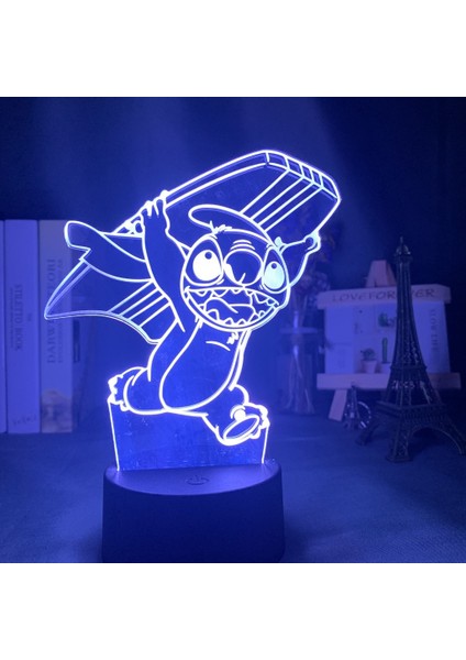 Beyaz Stil Gri Disneylilo ve Stitch 3D Gece Lambası Renk Değiştiren Işık Akrilik Panel Yatak Odası Dekorasyon Dokunmatik Uzaktan Kumanda Işık Hediye (Yurt Dışından) indirimleri