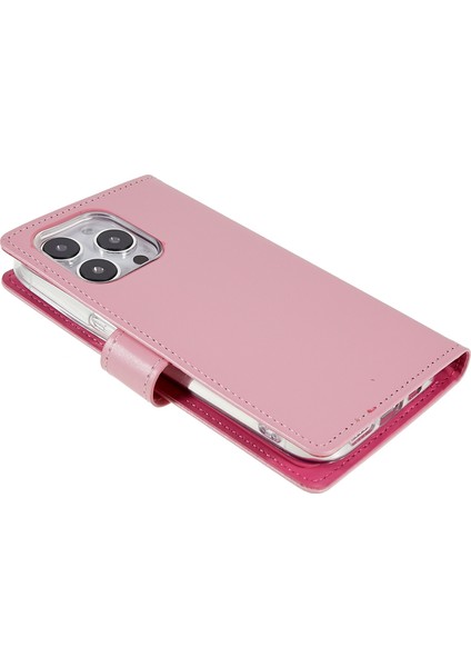 iPhone15 Pro Telefon Cüzdanı Pu Deri Kapağı Metal Manyetik Toka-Pembe (Yurt Dışından)