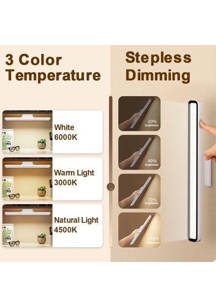 Beyaz Masa Lambası LED USB Şarj Edilebilir Işık Kademesiz Karartma Masa Lambası Asılı Manyetik Yatak Odası Gece Lambası Okuma Masası Lambaları (Yurt Dışından) fırsatları