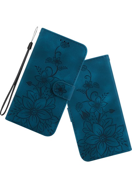 iPhone15 Pro Için Baskılı Zambak Çiçek Kılıf Damla Dayanıklı Pu Deri Cüzdan Stand Kabuk-Dark Mavi (Yurt Dışından) indirimleri