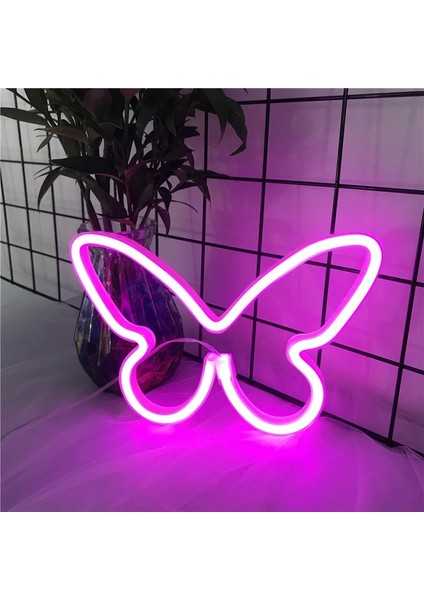 Pembe Kelebek LED Neon Işık Burcu Duvar Asılı Lamba Odası Ev Dekorasyon Gece Lambası Bar Parti Duvar Aydınlatma Dekor Noel Doğum Günü Hediyesi (Yurt Dışından)