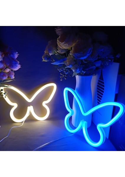 Pembe Kelebek LED Neon Işık Burcu Duvar Asılı Lamba Odası Ev Dekorasyon Gece Lambası Bar Parti Duvar Aydınlatma Dekor Noel Doğum Günü Hediyesi (Yurt Dışından)