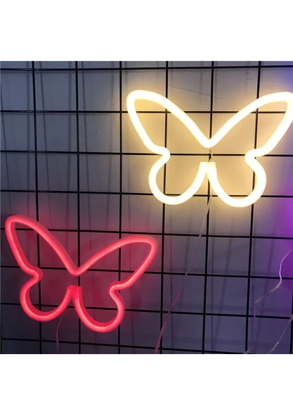 Pembe Kelebek LED Neon Işık Burcu Duvar Asılı Lamba Odası Ev Dekorasyon Gece Lambası Bar Parti Duvar Aydınlatma Dekor Noel Doğum Günü Hediyesi (Yurt Dışından)
