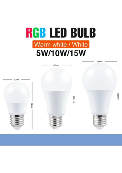 RGB-SICAK-15W Tarzı RGB-SICAK-15W E27 Akıllı Kontrol Lambası LED Rgb Işık Kısılabilir 5W 10W 15W Rgbw LED Lamba Renkli Değişen Ampul LED Lampada Rgbw Beyaz Dekor Ev (Yurt Dışından)