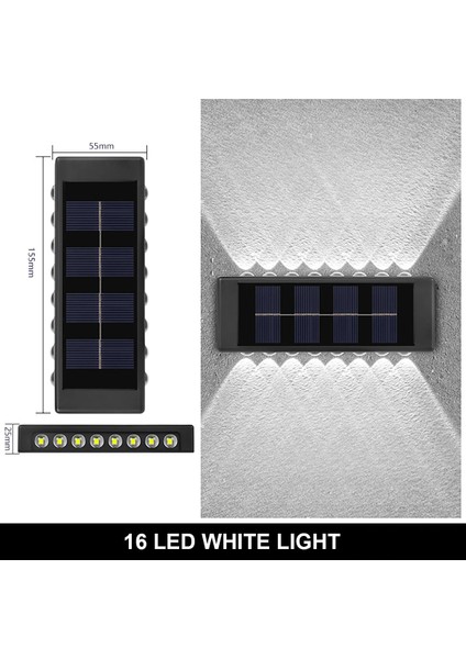 16LED-1PCS-BEYAZ Güneş Enerjili Duvar Lambası Dış Mekan Suya Dayanıklı Yukarı ve Aşağı Aydınlık Aydınlatma (Yurt Dışından)