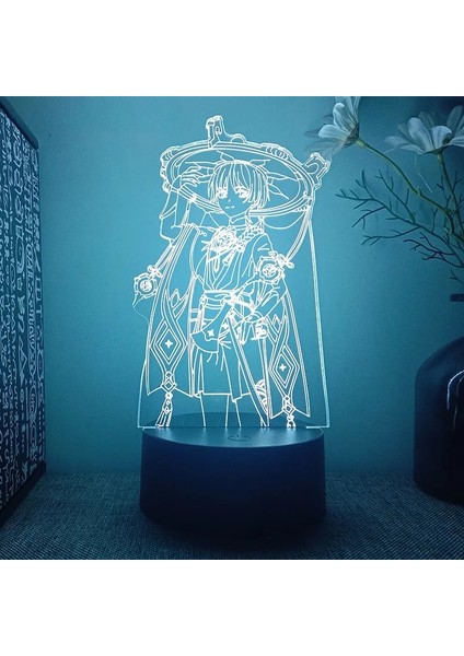 17KLEE Stili 20SCARAMOUCHE Ge Etki Yae Miko Hu Tao Scaramouche Oyunu Şekil 3D LED Lamba Yatak Odası Kazuha Tighnari Akrilik Gece Işıkları Hediye (Yurt Dışından)