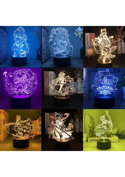 17KLEE Stili 20SCARAMOUCHE Ge Etki Yae Miko Hu Tao Scaramouche Oyunu Şekil 3D LED Lamba Yatak Odası Kazuha Tighnari Akrilik Gece Işıkları Hediye (Yurt Dışından) indirimleri