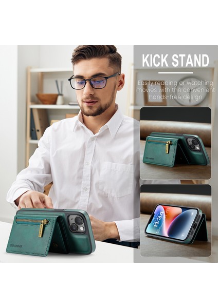 Iphone 14 Plus Case Çıkarılabilir Manyetik Deri Telefon Koruyucusu Kart Yuvaları Yeşili (Yurt Dışından) indirimleri