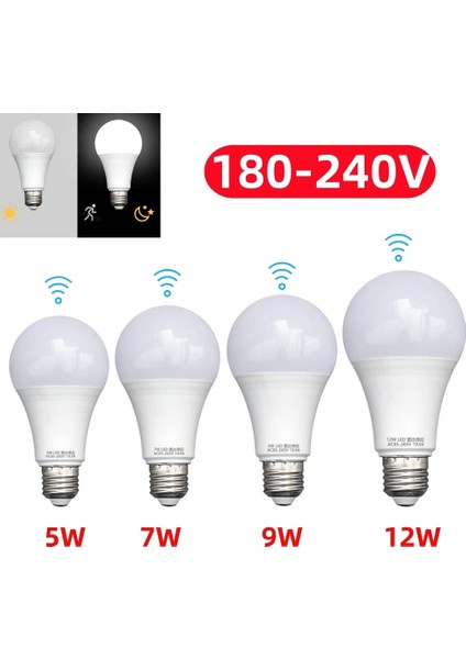 5W Tarzı 1 Parça Pır Hareket Sensörü Lamba E27 LED Radar Ampul Smdır Hareket Sensörü Lamba Ampul Güvenlik Işığı (Yurt Dışından)