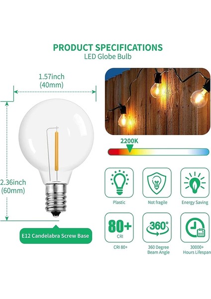 110V Tarzı Neden Olmuş G40 LED Yedek Ampuller E12 Vida Tabanı Kırılmaz LED Küre Ampuller Açık Dize Işıklar Için Işık Sıcak Beyaz 25 Paket (Yurt Dışından)