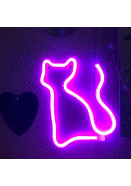 Kedi-Pembe Kedi Kitty Neon Burcu Işıkları Duvar Dekorasyonu Usbbattery Bar Ktv Snack Shop Ticari Aydınlatma LED Neon Gece Lambası Odası Dekor (Yurt Dışından)