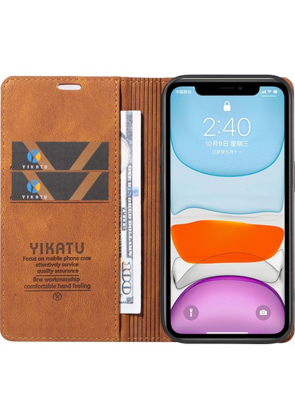 iPhone11 Için Cilt-Dokunuşlu Flip Cüzdan Standı Kapak Anti-Düşme Deri Telefon Vaka-Kahverengi (Yurt Dışından)