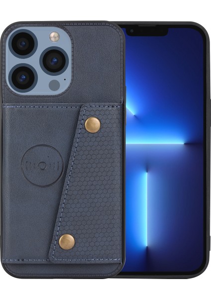 iPhone15 Pro Pu Deri Kaplamalı Tpu Telefon Kapağı Kart Yuvaları Mavisi ile Sonbahar Koruma Kickstand Shell (Yurt Dışından)