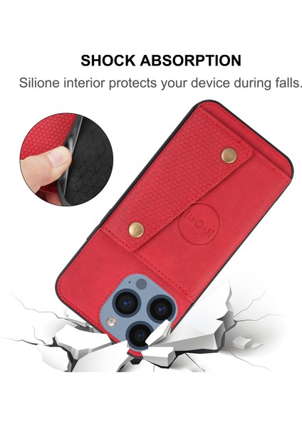 iPhone15 Pro Pu Deri Kaplamalı Tpu Telefon Kapağı Kart Yuvaları Mavisi ile Sonbahar Koruma Kickstand Shell (Yurt Dışından)
