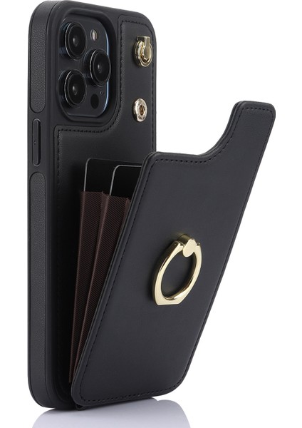 Iphone 13 Pro 6.1 Inç Kabuk Crossbody Card Tutucu Kickstand Telefon Kapak Black Için Tpu+Pu Deri Kılıf (Yurt Dışından)