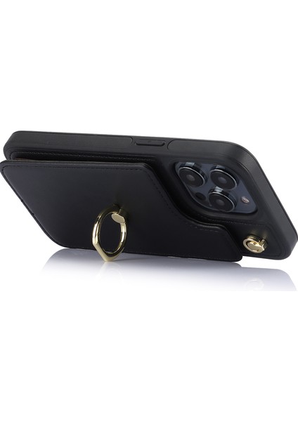 Iphone 13 Pro 6.1 Inç Kabuk Crossbody Card Tutucu Kickstand Telefon Kapak Black Için Tpu+Pu Deri Kılıf (Yurt Dışından)