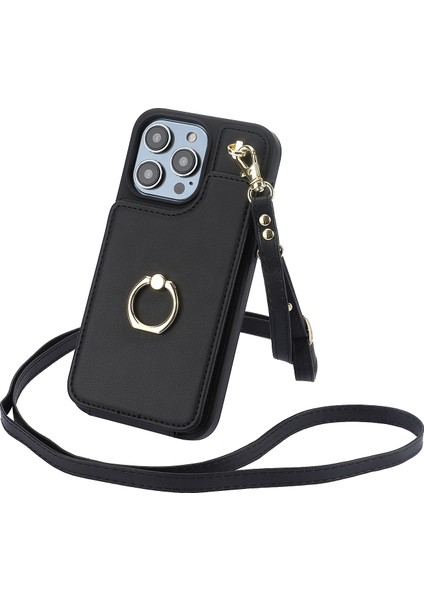 Iphone 13 Pro 6.1 Inç Kabuk Crossbody Card Tutucu Kickstand Telefon Kapak Black Için Tpu+Pu Deri Kılıf (Yurt Dışından)