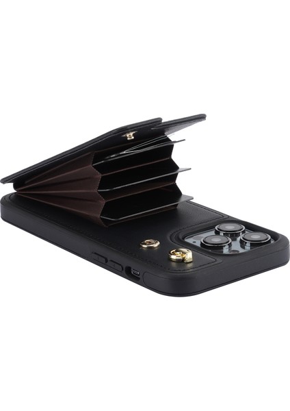Iphone 13 Pro 6.1 Inç Kabuk Crossbody Card Tutucu Kickstand Telefon Kapak Black Için Tpu+Pu Deri Kılıf (Yurt Dışından)