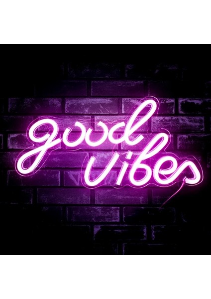 5W Tarzı Pembe Iyi Vibes Neon Burcu Yatak Odası Çocuk Odası Oyunu Düğün Parti Mağaza Oda Duvar Dekoru LED Neon Işık USB ile Güçlendirilmiştir 40*20 cm (Yurt Dışından)