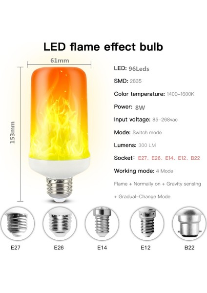B22 Tarzı 8W 4 Mod Alev Etkisi Dekoratif Ampul LED Dinamik Alev Işığı E14 E27 B22 Yaratıcı Mısır Ampul Alev Simülasyon Etkisi Gece Lambası (Yurt Dışından) indirimleri