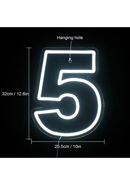 No.5 Boyutu Doğum Günü Numarası LED Neon Burcu Işık USB Powered Lamba Gece Lambası Noel Düğün Doğum Günü Partisi Dekor Neon Burcu (Yurt Dışından)