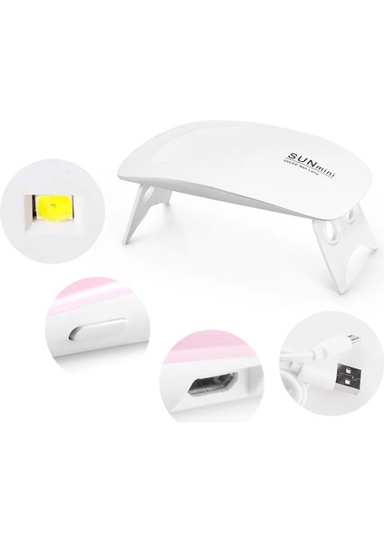 Beyaz Güneş Mini 6W Tırnak Kurutucu Lamba Taşınabilir 6 LED Uv Manikür Makinesi Ev Seyahat Kullanımı Jel Bazlı Manikür Tırnak Aracı Için USB Kablosu ile (Yurt Dışından)