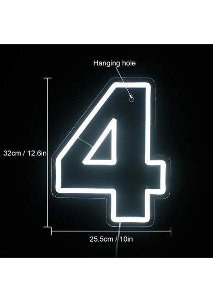 No.4 Boyutu Doğum Günü Numarası LED Neon Burcu Işık USB Powered Lamba Gece Lambası Noel Düğün Doğum Günü Partisi Dekor Neon Burcu (Yurt Dışından)