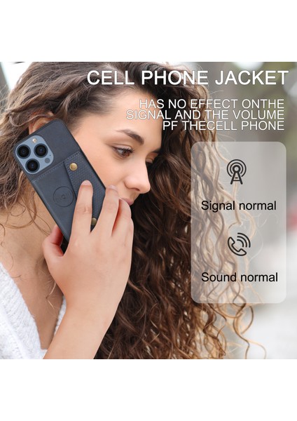 iPhone15 Pro Pu Deri Kaplamalı Tpu Telefon Kapağı Kart Yuvaları Mavisi ile Sonbahar Koruma Kickstand Shell (Yurt Dışından)