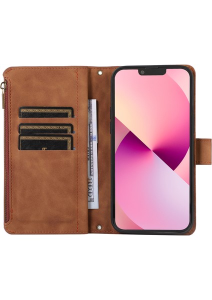 Iphone 11 Pro Case Zipper Cep Deri 9 Kart Yuvaları Telefon Muhafız Kapağı Bilek Kayış-Brown (Yurt Dışından)